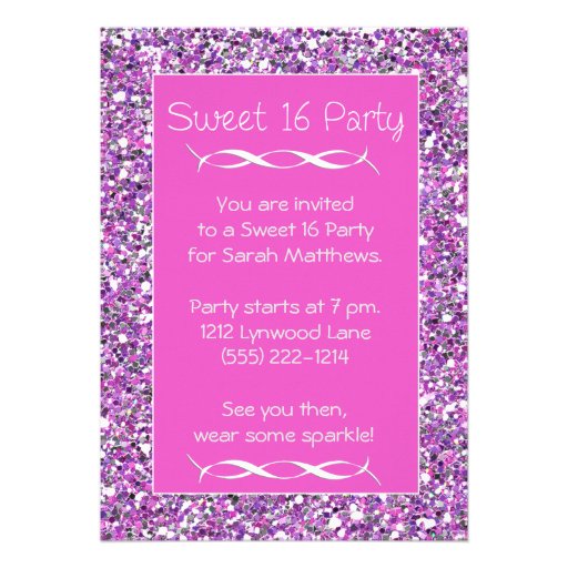 Sweet 16 Party Invitation Pink Silver Sparkle Look