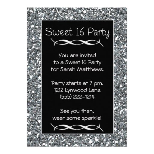 Sweet 16 Party Invitation Silver Sparkle Look