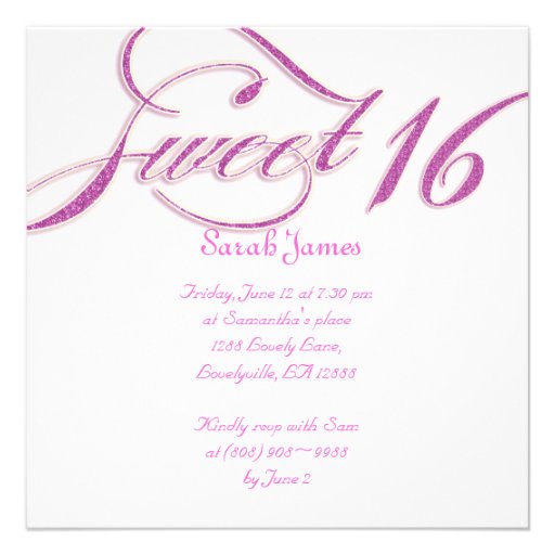 Sweet 16 Party Invite Candy Pink Glitter