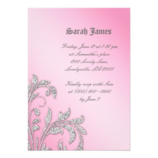 Sweet 16 Party Invite Glitter Leaves Pink