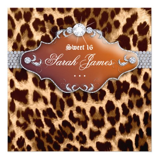 Sweet 16 Party Invite Leopard Brown Black