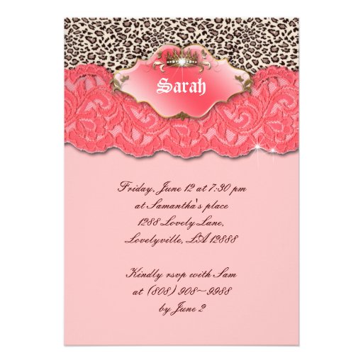 Sweet 16 Party Invite Leopard Crown Coral