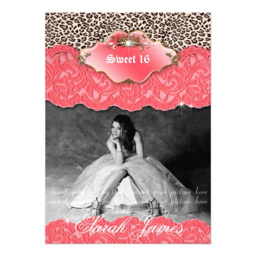 Sweet 16 Party Invite Leopard Crown Coral