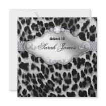 Sweet 16 Party Invite Leopard White Black