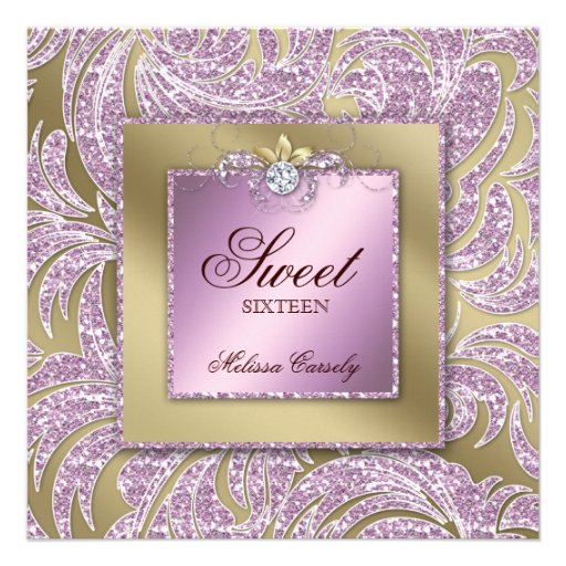 Sweet 16 Party Invite Pink Gold Jewelry Leaf Swirl