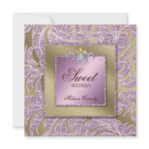 Sweet 16 Party Invite Pink Gold Jewelry Leaf Swirl