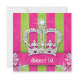 Sweet 16 Party Invite Pink Stripes Crown Tiara Lim