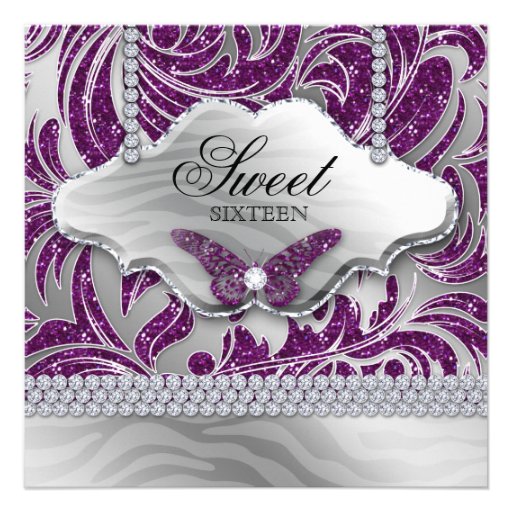 Sweet 16 Party Invite Purple Jewelry Butterfly