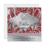 Sweet 16 Party Invite Red Crown Jewelry Leaves