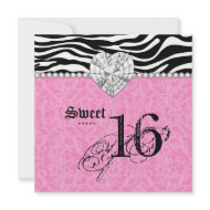 Sweet 16 Party leopard Zebra Lace Heart Diamond invitation