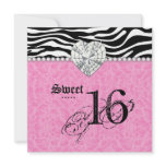 Sweet 16 Party leopard Zebra Lace Heart Diamond Invitation