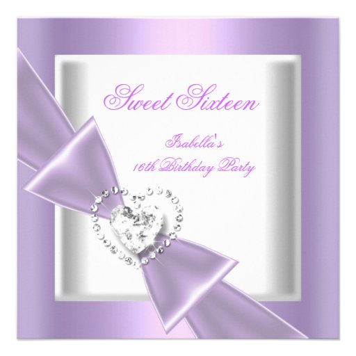 Sweet 16 Party Sweet Sixteen Lilac White Personalized Invitations