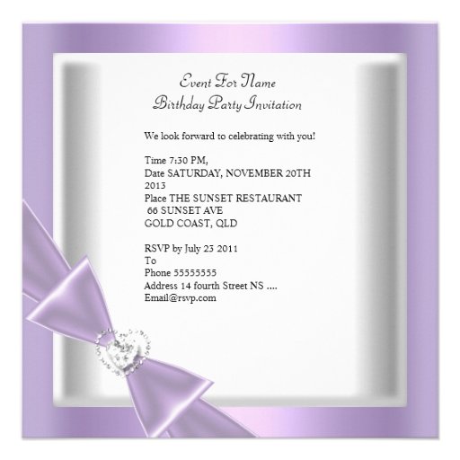 Sweet 16 Party Sweet Sixteen Lilac White Personalized Invitations