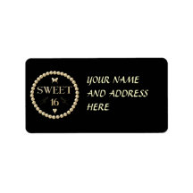 Sweet 16 - Pearls on black "velvet" Address Label