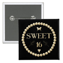 Sweet 16 - Pearls on black "velvet" Buttons