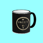 Sweet 16 - Pearls on black "velvet" mugs