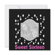 Sweet 16 Photo Black White Spots Birthday Pink 2 invitation