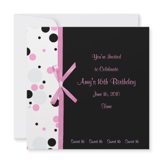 Sweet 16 Pink and Black Polka Dot Invitation
