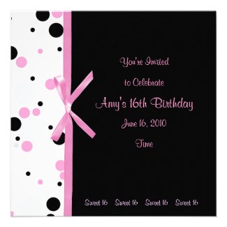 Sweet 16 Pink and Black Polka Dot Invitation