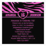 Sweet 16 Pink and Black Zebra Print Pink Heart Announcements