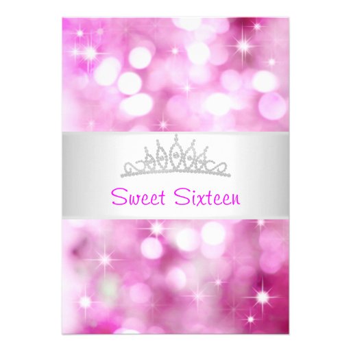 Sweet 16 Pink Bubbles Silver Jewel Tiara Party 18 Invites