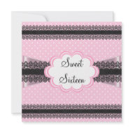 Sweet 16 Pink Floral Black Lace Ribbon Spots invitation