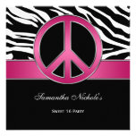 Sweet 16 Pink Peace Sign Black Zebra Custom Announcements
