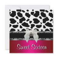 Sweet 16 Pink Silver Black White Cow Leopard 2 invitation