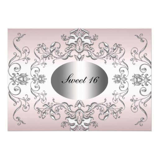 Sweet 16 Pink Silver Elegant Invitation