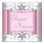 Sweet 16 Pink Silver White Diamond Image Party Invites