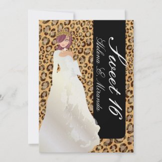 Sweet 16/ princess + leopard + tiara invitation