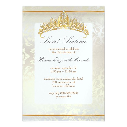 Sweet 16/ princess/pearl damask invitations