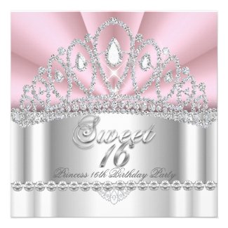 Sweet 16 Princess Pink White Diamond Tiara Invite