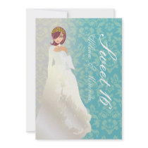 Sweet 16/ princess + teal damask personalized invitations