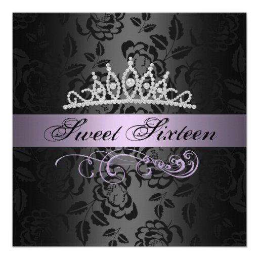 Sweet 16 Purple/Black Tiara Birthday Invitation