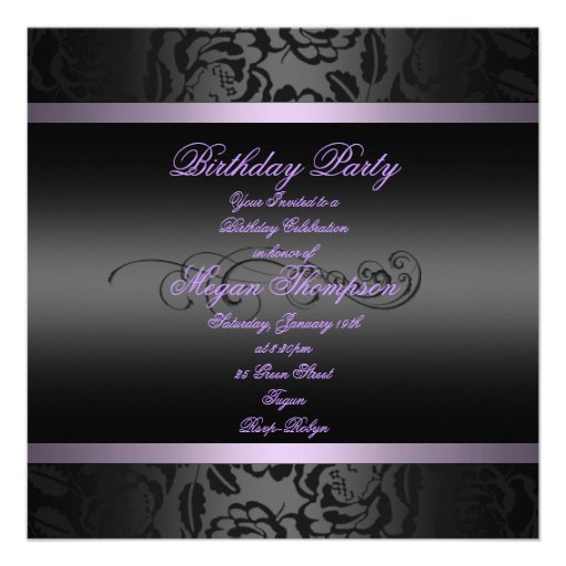Sweet 16 Purple/Black Tiara Birthday Invitation