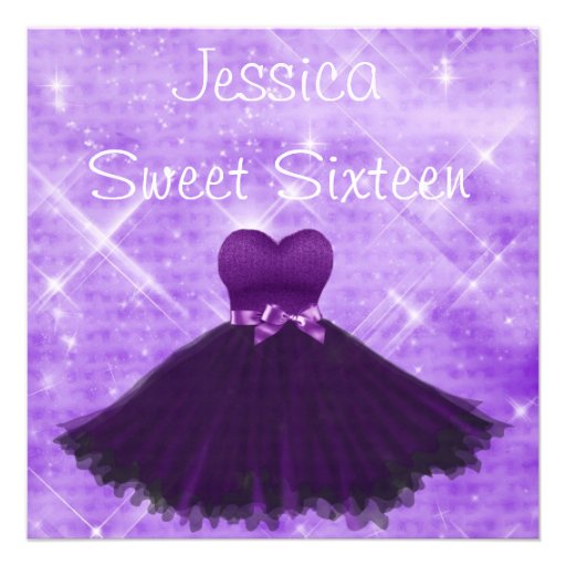 Sweet 16 Purple Dress Silver Glitter Birthday Custom Invitations