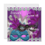 Sweet 16 Purple Masks Diamonds Feathers Announcements