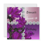 Sweet 16 Purple Pink Diamonds Feathers Invitations