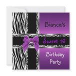Sweet 16 Purple Pink Silver Black Zebra Leopard Invite