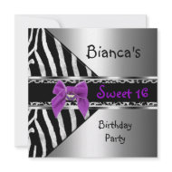 Sweet 16 Purple Silver Black Zebra Leopard invitation