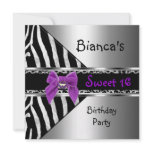 Sweet 16 Purple Silver Black Zebra Leopard Personalized Invites