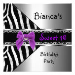 Sweet 16 Purple Silver Black Zebra Leopard Personalized Invites