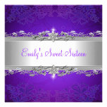 Sweet 16 Purple Silver Floral Love Birthday Party Custom Invite