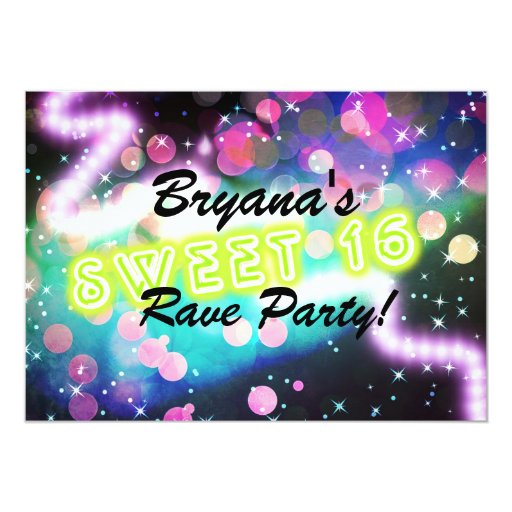 SWEET 16 Rave Club Neon Birthday Party invitation Zazzle