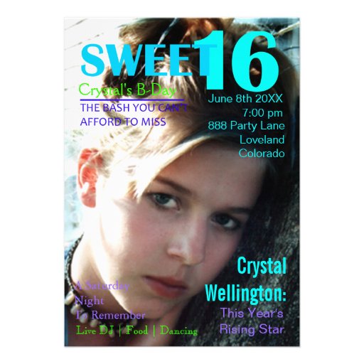 Sweet 16 Rising Star Teal Magazine Cover Invite