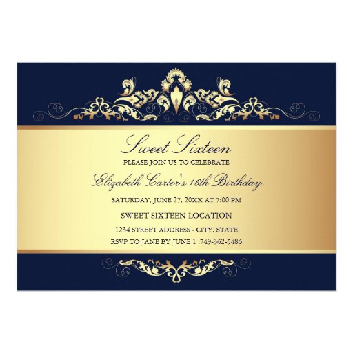 Sweet 16 | Royal Blue & Gold Damask Invitation