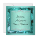 Sweet 16 Silver Teal Bubbles Metal Frame Party Custom Invites
