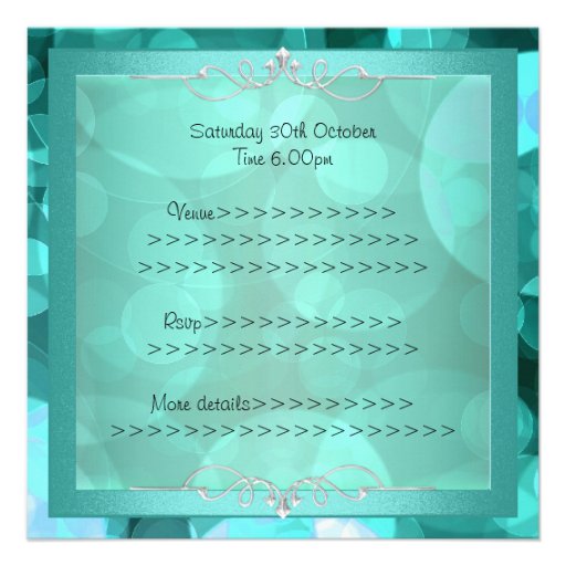 Sweet 16 Silver Teal Bubbles Metal Frame Party Custom Invites