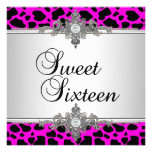 Sweet 16 Silver White Pink Black Diamond Jewel Personalized Invitation